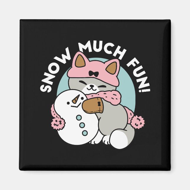 Niedliche Katze im Snow Gear mit Snowman Art Magnet (Vorne)