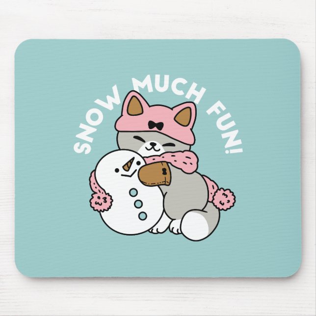 Niedliche Katze im Snow Gear mit Snowman Art Mousepad (Vorne)