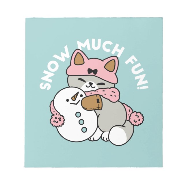 Niedliche Katze im Snow Gear mit Snowman Art Notizblock (Vorderseite)