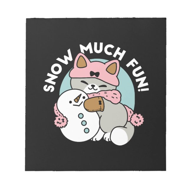 Niedliche Katze im Snow Gear mit Snowman Art Notizblock (Vorderseite)