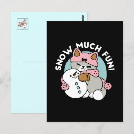 Niedliche Katze im Snow Gear mit Snowman Art Postkarte