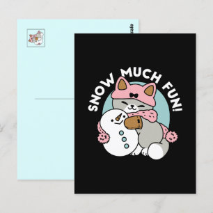 Niedliche Katze im Snow Gear mit Snowman Art Postkarte