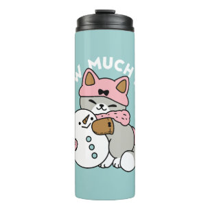 Niedliche Katze im Snow Gear mit Snowman Art Thermosbecher