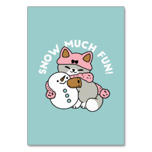 Niedliche Katze im Snow Gear mit Snowman Art Tischnummer