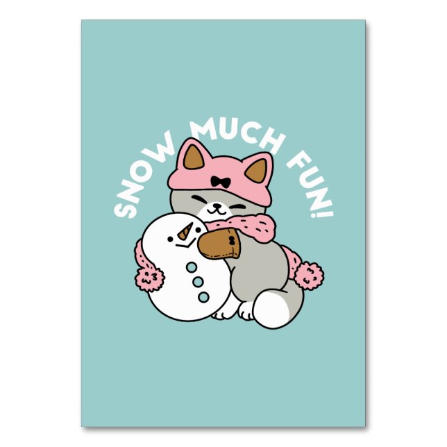 Niedliche Katze im Snow Gear mit Snowman Art Tischnummer (Vorderseite)