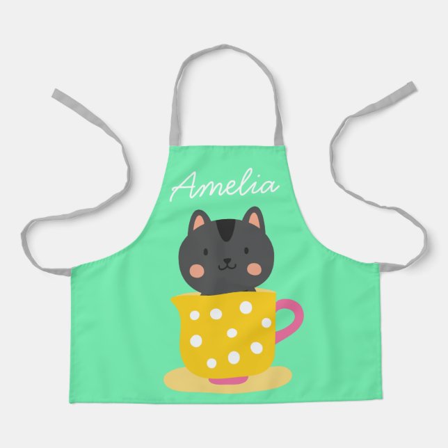 Niedliche Katze im Teacup bunt Kinderkunst oder Ko Schürze (Vorderseite)