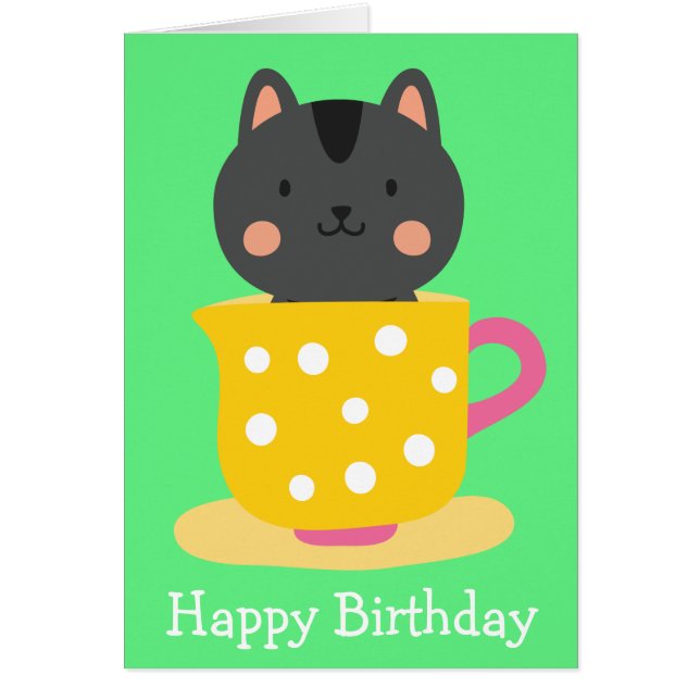 Niedliche Katze im Teacup-Cartoon auf Minze (Vorne)