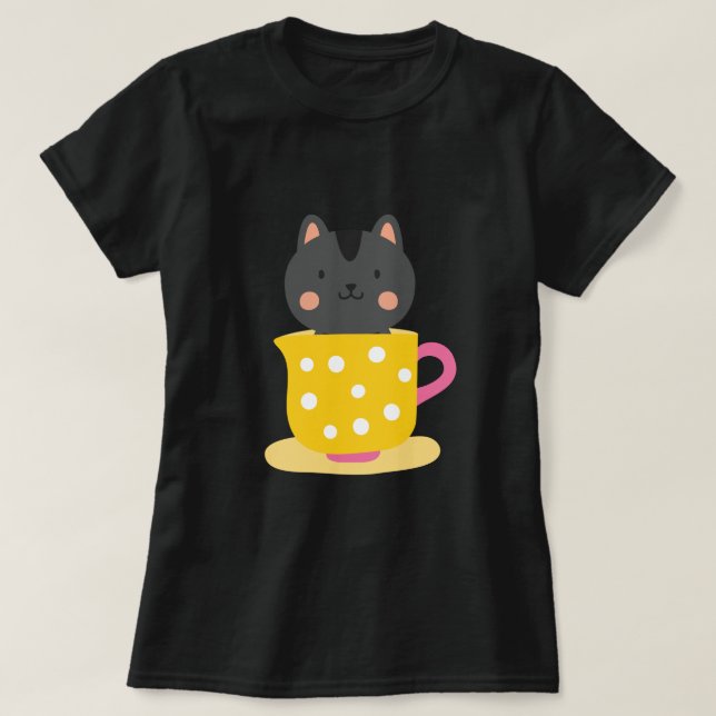 Niedliche Katze im Teacup-Cartoon auf Minze T-Shirt (Design vorne)