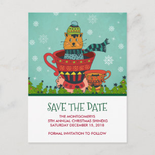 Niedliche Katze im Teacup Save the Date Postkarte