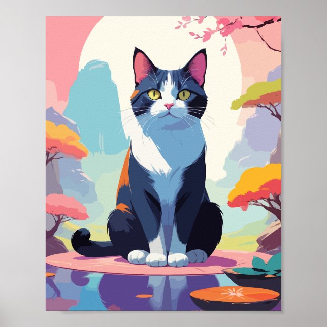 Niedliche Katze im Teich Poster (Vorne)