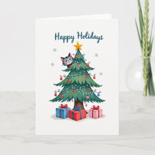 Niedliche Katze im Weihnachtsbaum Happy Holidays C Karte