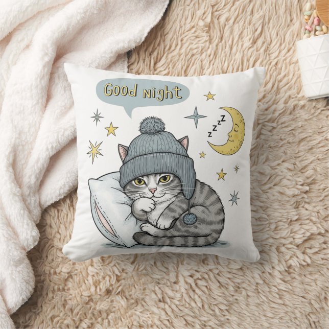Niedliche Katze in Beanie Kissen - "Gute Nacht" De (Decke)