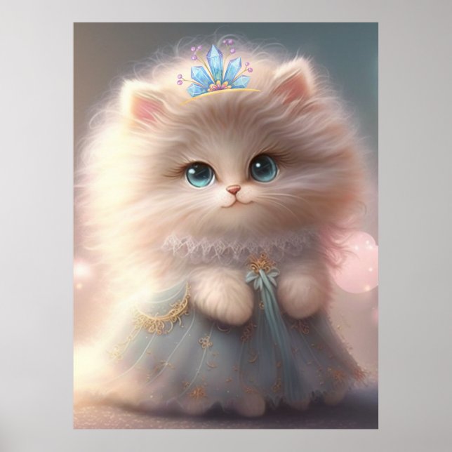 Niedliche Katze in Blue Dress Art Kinderzimmer Pos Poster (Vorne)
