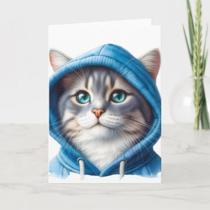 Niedliche Katze in Blue Hoodie Adorable Kitten Art Karte