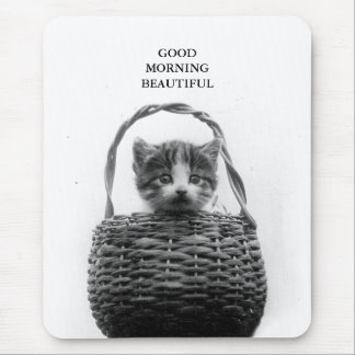 Niedliche Katze in einem Korb-Vintagen Foto Mousepad
