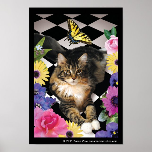 Niedliche Katze in Fantasiegegartenposter Poster (Vorne)
