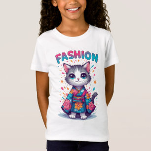 Niedliche Katze in floralem Kimono feiert Mode T-Shirt