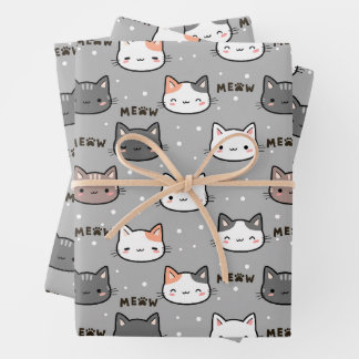 Niedliche Katze in Grau Geschenkpapier Set