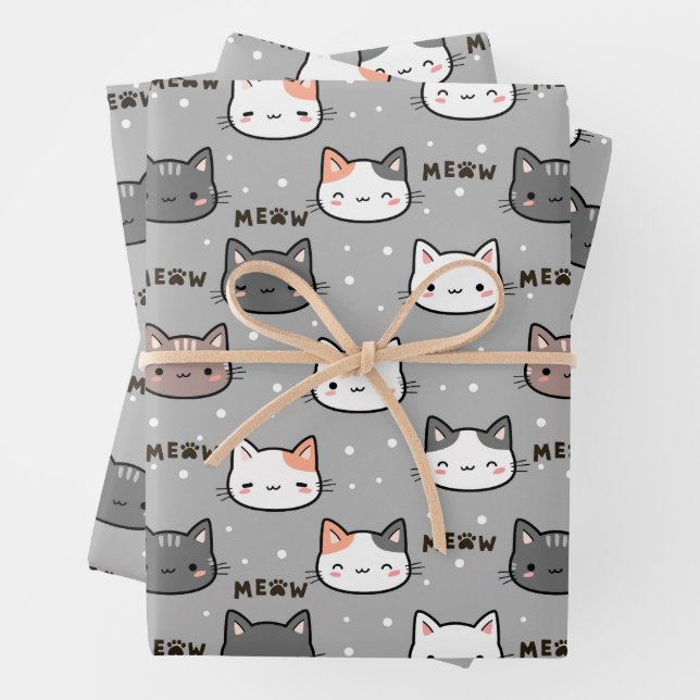 Niedliche Katze in Grau Geschenkpapier Set (Beispiel)