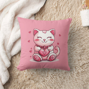 niedliche Katze in Liebe mit rosa Herz Kissen