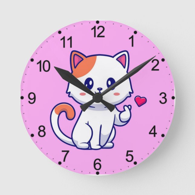 Niedliche Katze in Liebe signieren Hand-57577 Runde Wanduhr (Vorderseite)