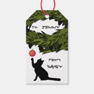 Niedliche Katze in Mischief Christmas Custom Geschenkanhänger