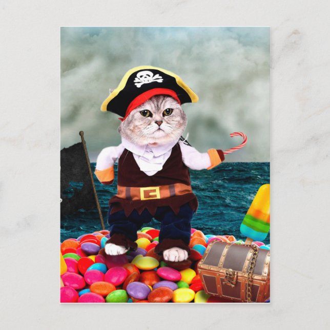 Niedliche Katze in Piratenkostüm Postkarte (Vorderseite)