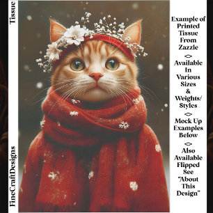 Niedliche Katze in Red Snowflake Scarf ED8L Decoup Seidenpapier