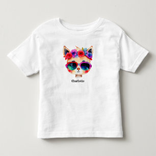 Niedliche Katze in Sonnenbrille Personalisiert Kleinkind T-shirt