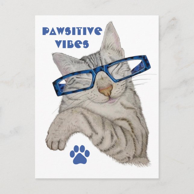 Niedliche Katze in Spektren Pawsitive Vibes Paw Po Postkarte (Vorderseite)