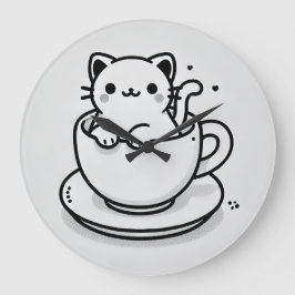 Niedliche Katze in Teetasse Wanduhr