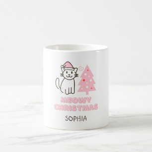 Niedliche Katze in Weihnachtsmannmütze & Baum Meow Kaffeetasse