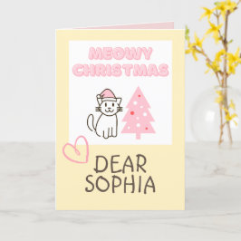 Niedliche Katze in Weihnachtsmannmütze & Baum Meow Karte