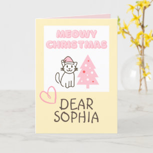 Niedliche Katze in Weihnachtsmannmütze & Baum Meow Karte