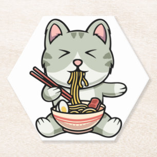Niedliche Katze isst Soba Nudeln Cartoon Icon Untersetzer