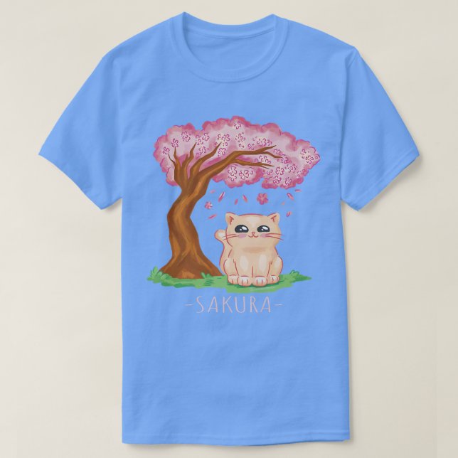 Niedliche Katze Japanischer Kirschblossom Tree Sak T-Shirt (Design vorne)
