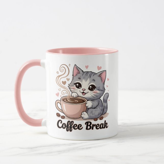 Niedliche Katze - Kaffeepause - Tasse (Links)