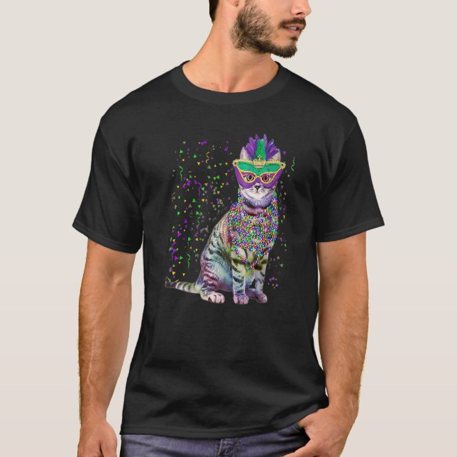 Niedliche Katze Karneval Maske Mardi Gras Katze Li T-Shirt (Vorderseite)