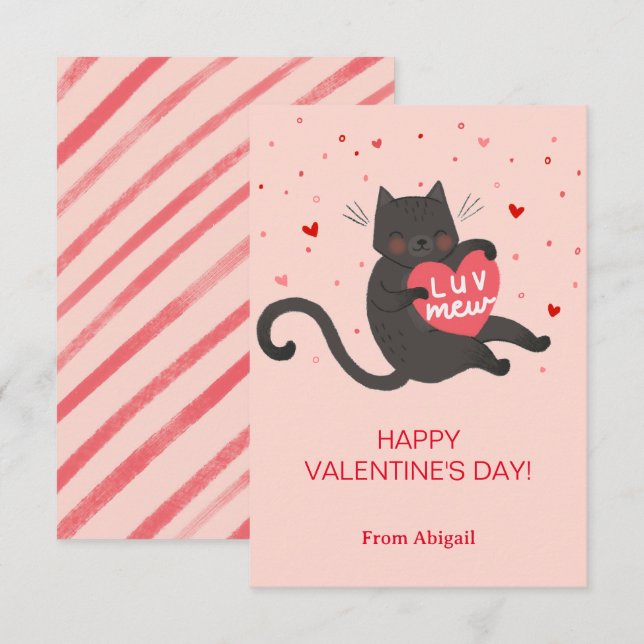 Niedliche Katze Kinder Klassenzimmer Valentinkarte Einladung (Vorne/Hinten)