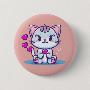 Niedliche Katze Kitten mit Herz Valentine Inspirie Button
