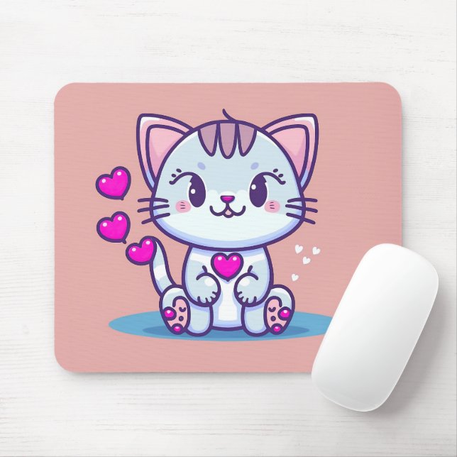 Niedliche Katze Kitten mit Herz Valentine Inspirie Mousepad (Mit Mouse)