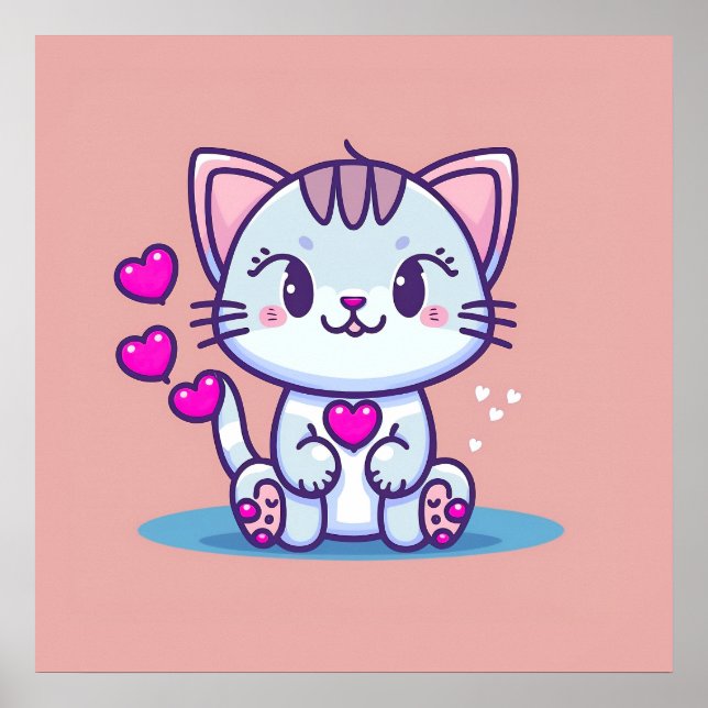 Niedliche Katze Kitten mit Herz Valentine Inspirie Poster (Vorne)