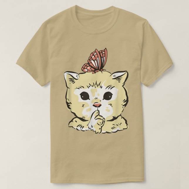 Niedliche Katze Kitten mit Schmetterling  T-Shirt (Design vorne)