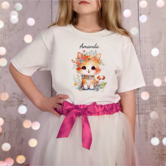 Niedliche Katze Kitty Kitten Katze mit Blume Katze T-Shirt (Von Creator hochgeladen)