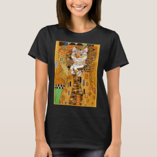 Niedliche Katze Klimt Spoof Frau im Gold T-Shirt