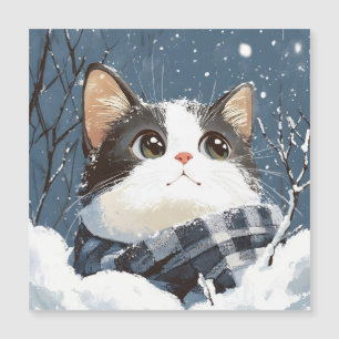 Niedliche Katze kuscheliger Winterschnee Magnetkarte