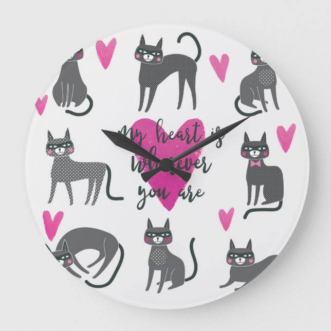 Niedliche Katze: Liebe als Illustration. Große Wanduhr (Vorderseite)