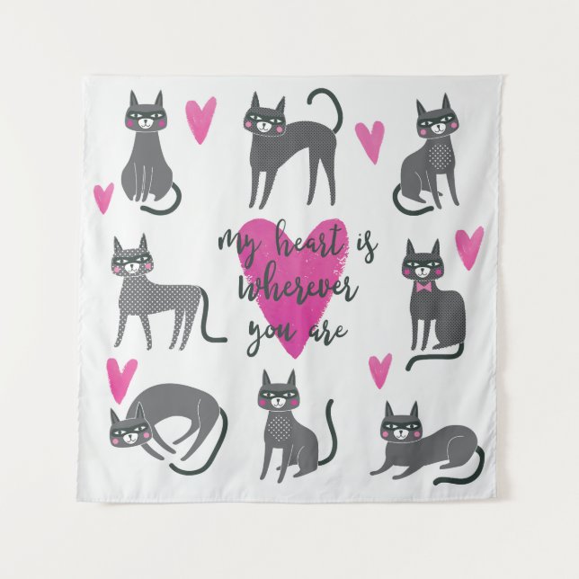 Niedliche Katze: Liebe als Illustration. Wandteppich (Vorderseite)