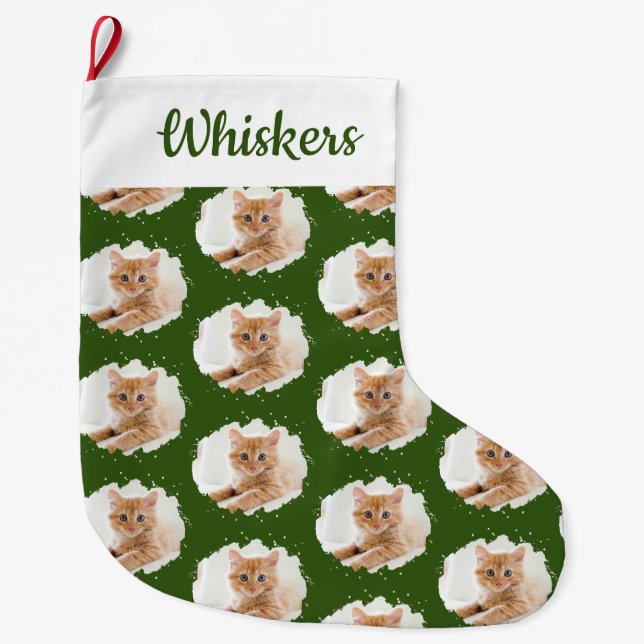 Niedliche Katze Liebhaber Personalisierter Name Fo Großer Weihnachtsstrumpf (Vorderseite)