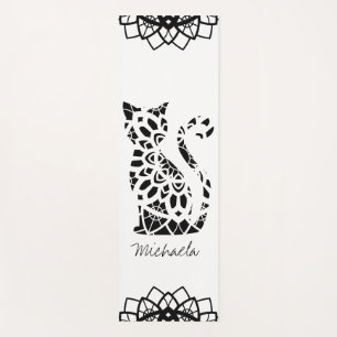 Niedliche Katze Mandala Name Girly Black Anpassbar Yogamatte